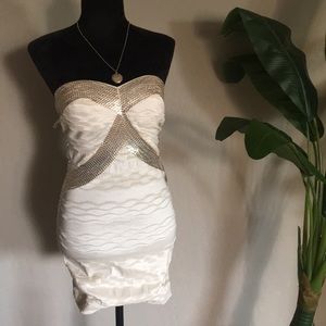 Champagne & gold sweetheart dress